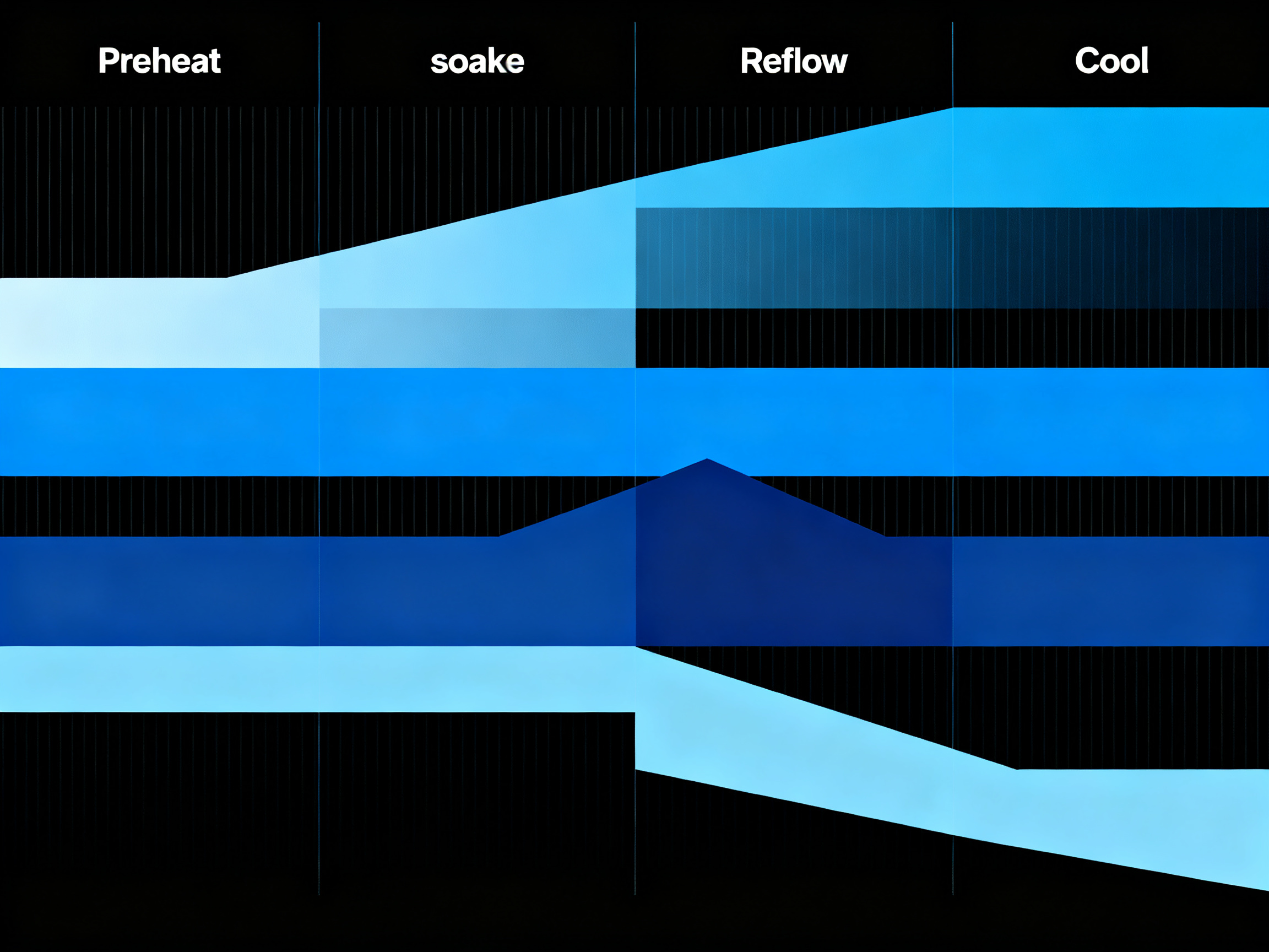 Minimal engineering infographic demonstrating the thermal profile stages of a reflow process.