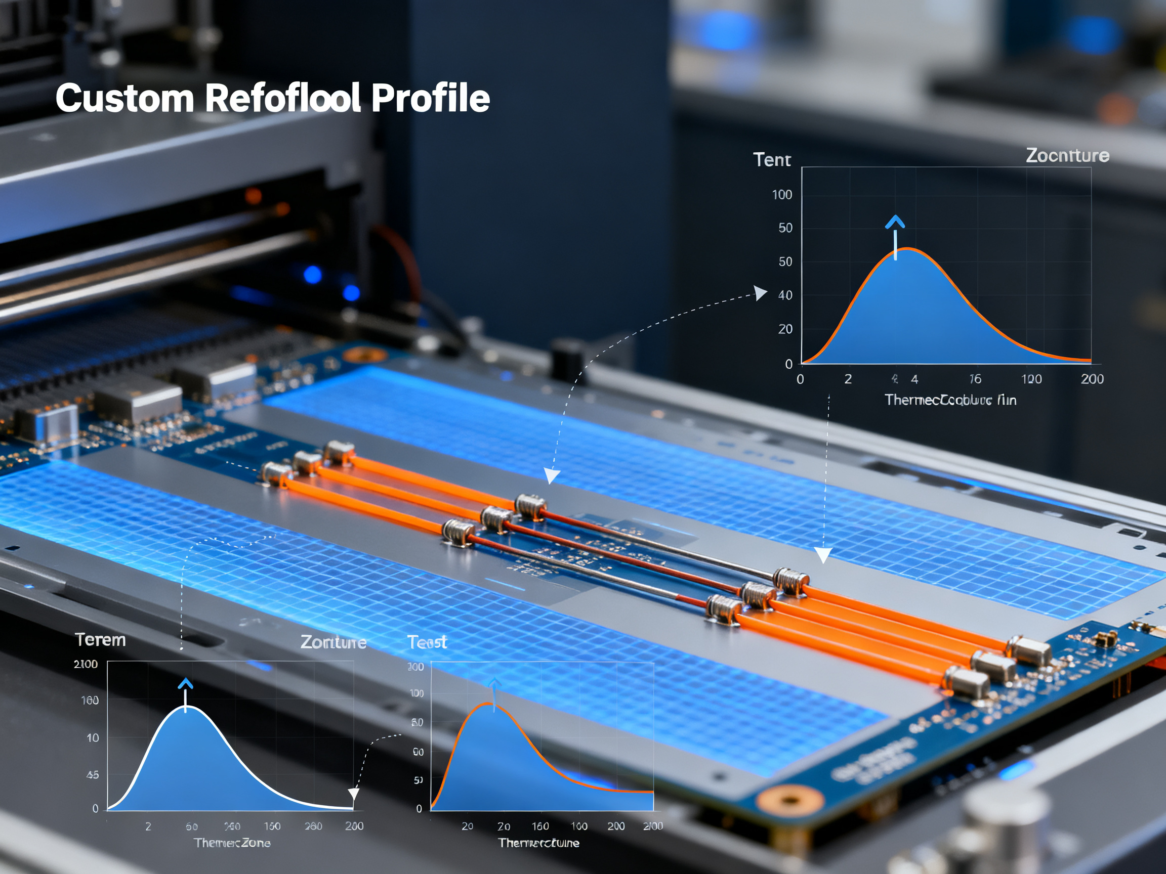 Minimal engineering infographic, high-quality depiction of a custom reflow profile.