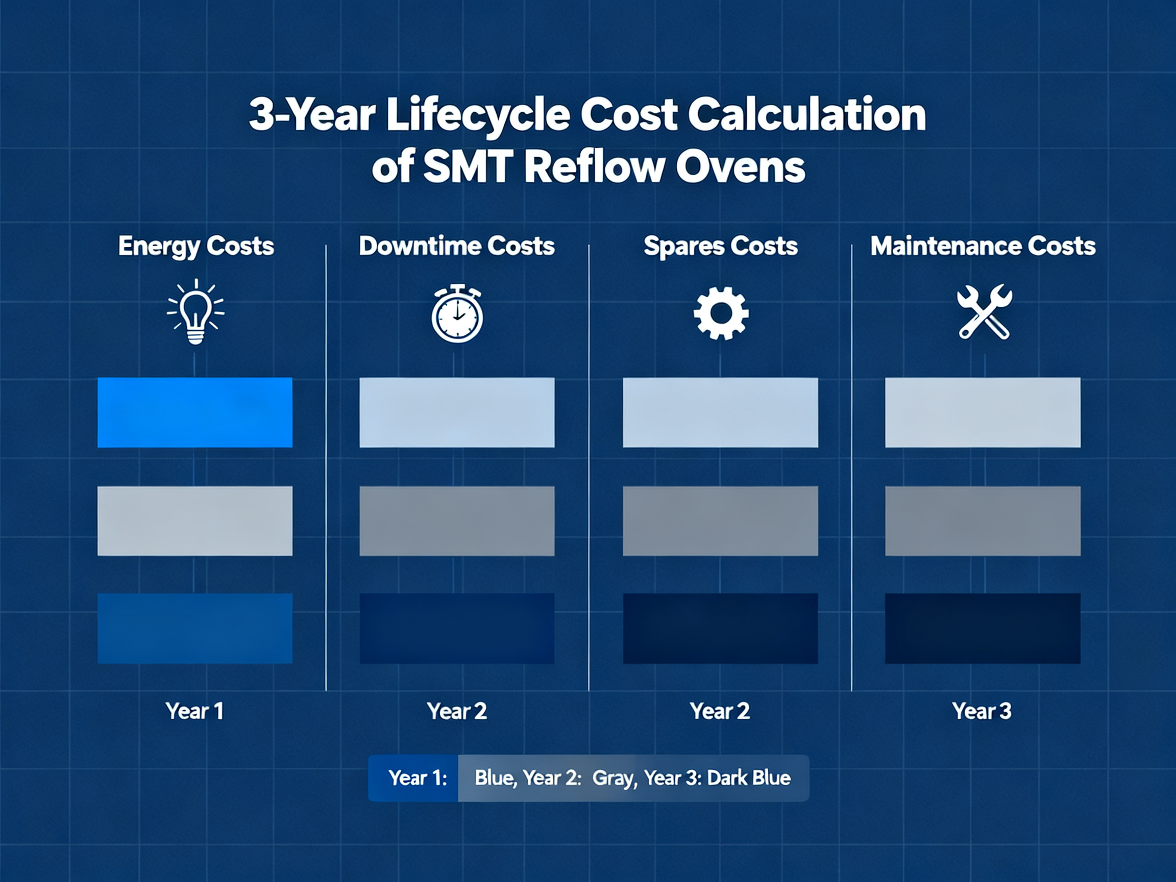 Minimal engineering infographic lifecycle cost calculation of SMT reflow ovens.