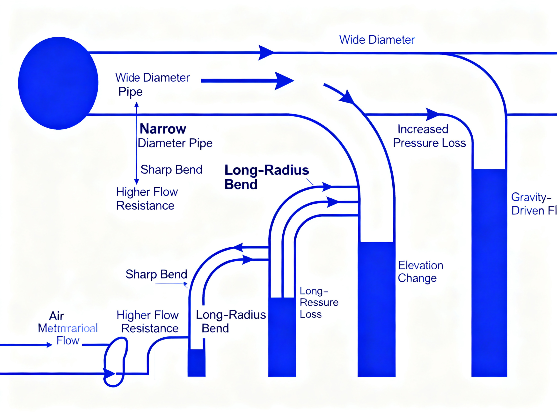 Minimal engineering infographic visualizing pipeline routes and airflow dynamics.