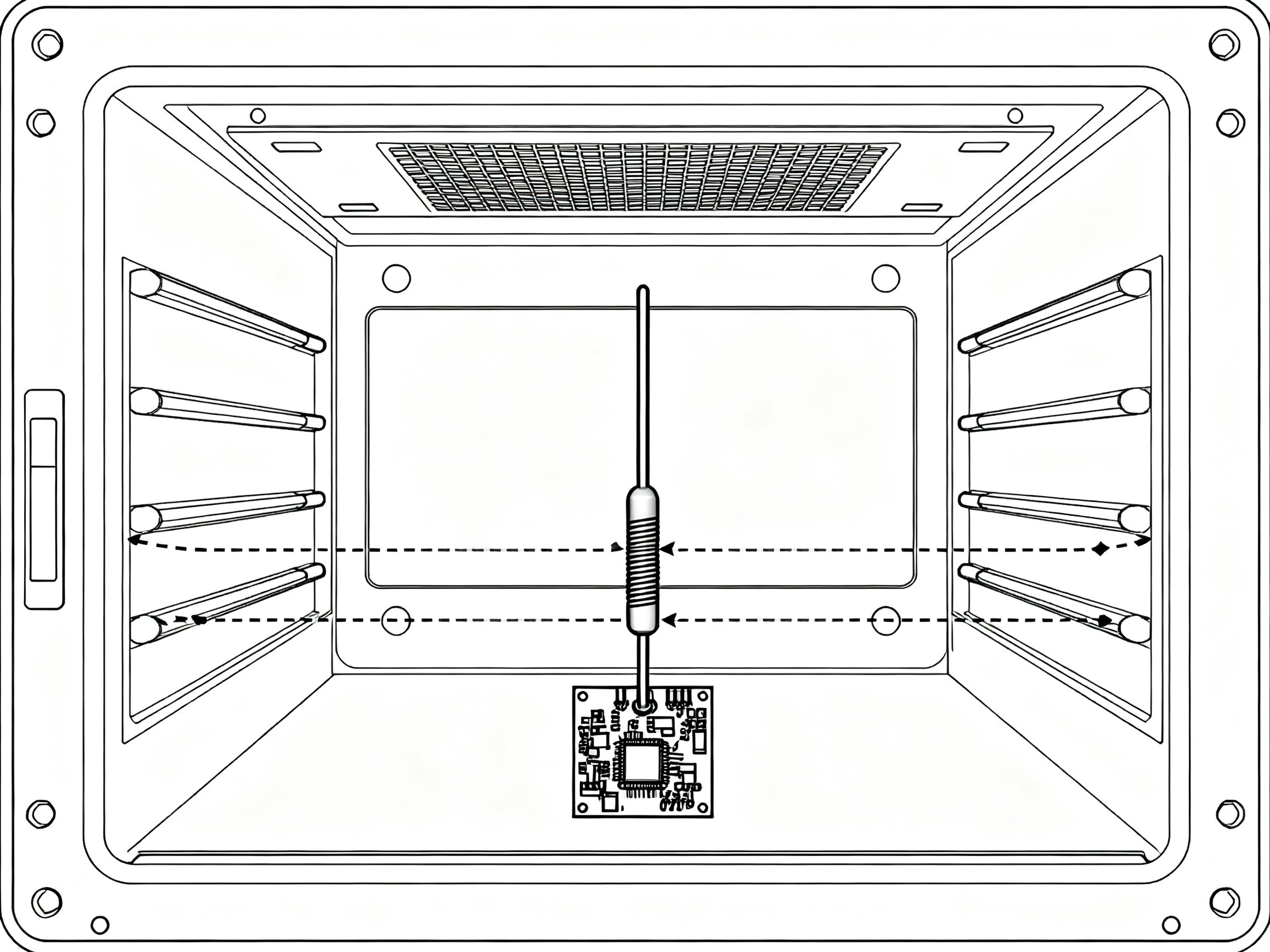 A detailed diagram showing electronic components and wiring connections for a DIY solder reflow oven controller build, including thermocouple placement, solid-state relay, and microcontroller connections.