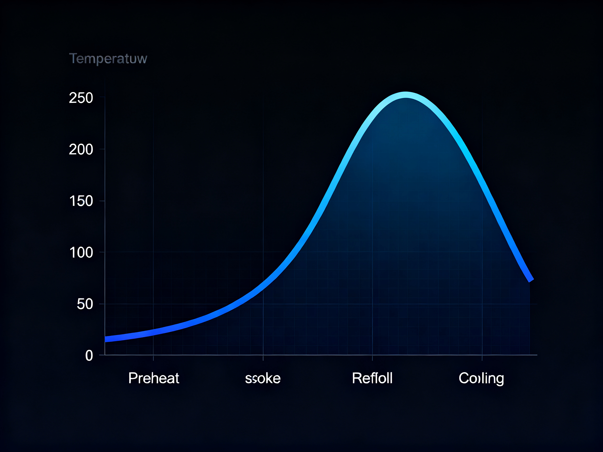Minimal engineering infographic clean technical chart showing solder reflow temperature profile.