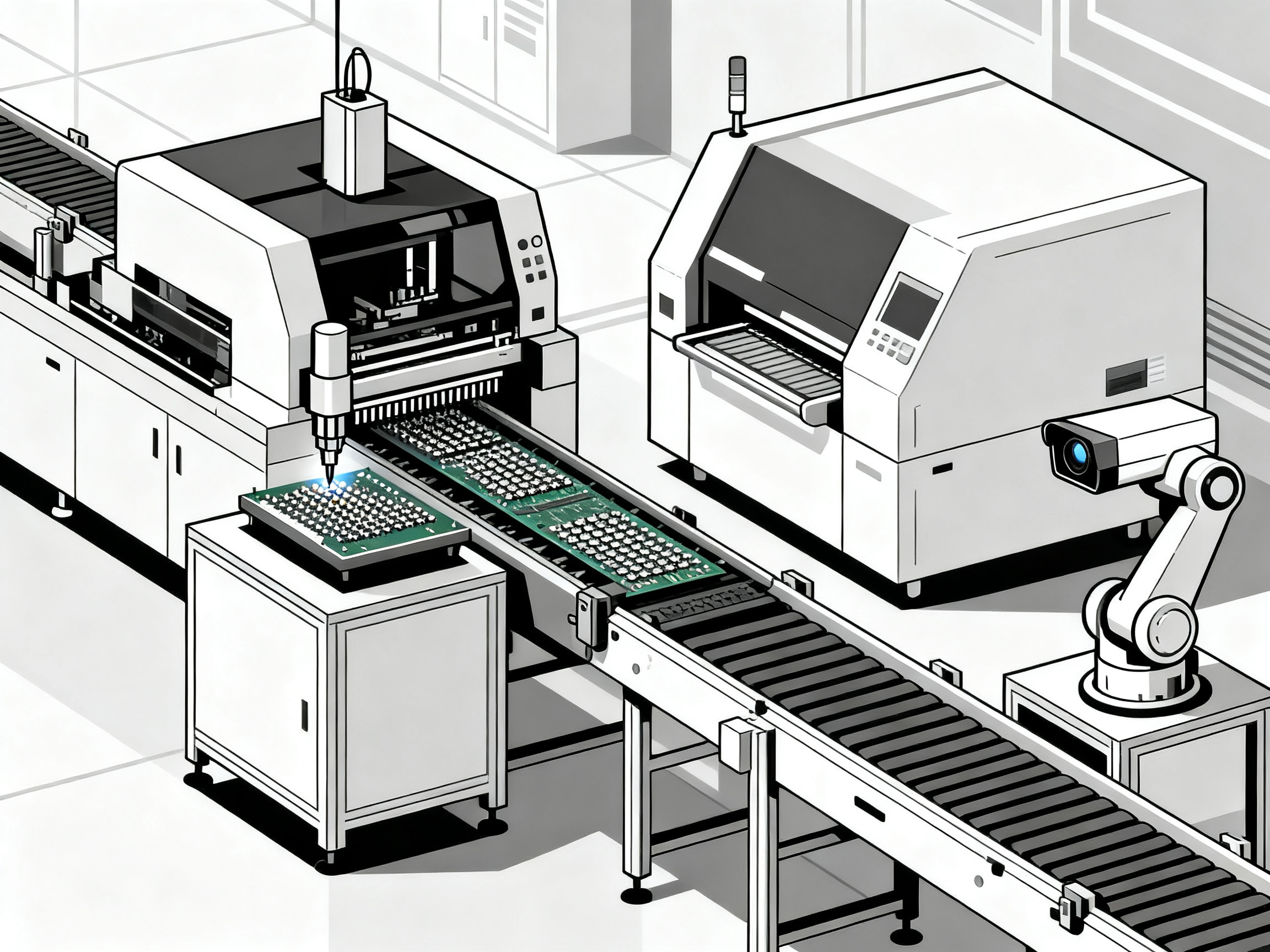 Modern SMT factory production line equipment.