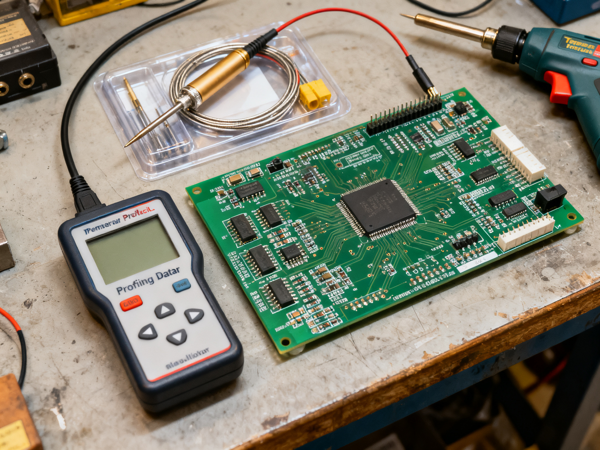 Close up documentary view of thermal profiling equipment in an electronics facto.
