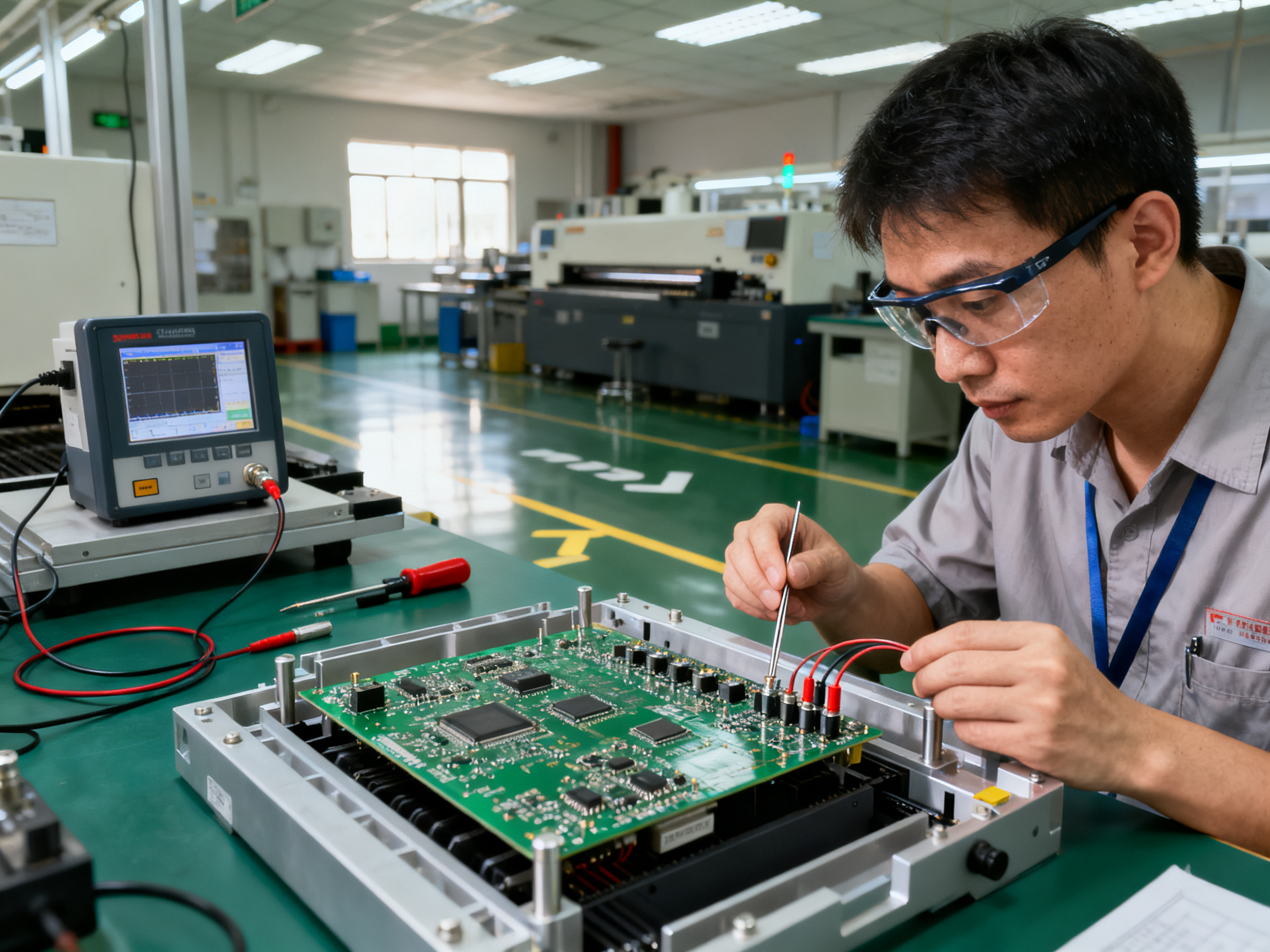 Realistic smt factory process engineer validating reflow profile by reviewing thermal data.